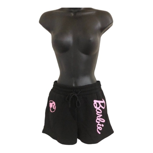 Barbie black pink graphic print drawstring waist sweats shorts size small new - Picture 1 of 10